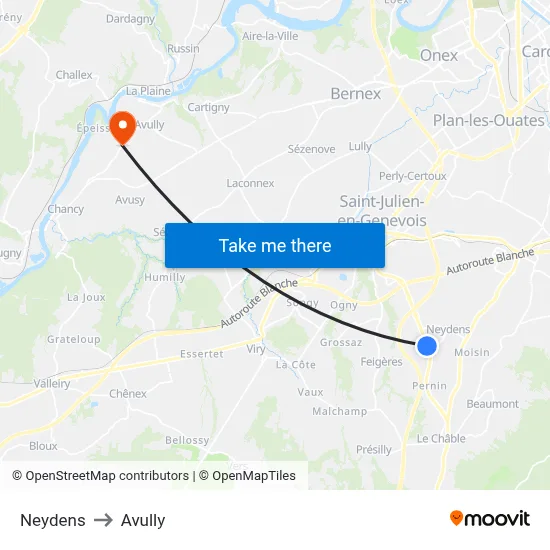Neydens to Avully map