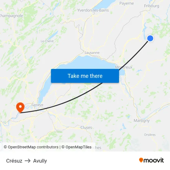 Crésuz to Avully map