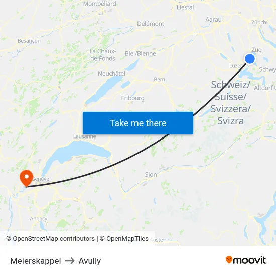 Meierskappel to Avully map