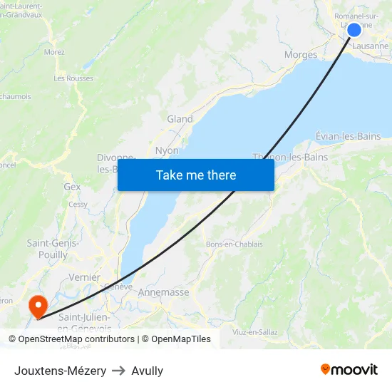 Jouxtens-Mézery to Avully map