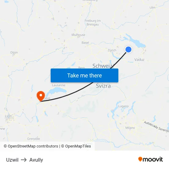 Uzwil to Avully map