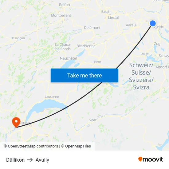 Dällikon to Avully map