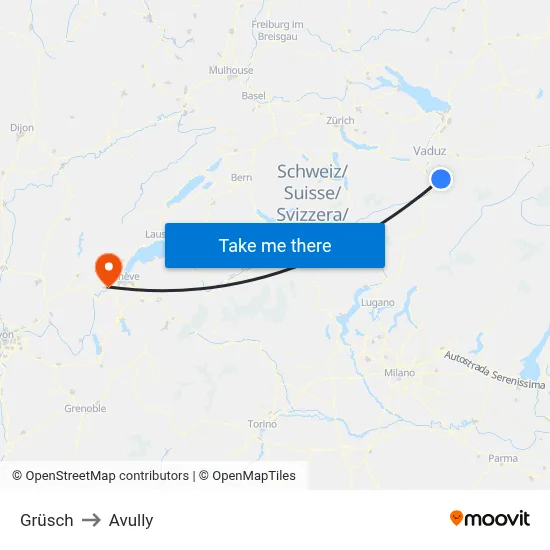 Grüsch to Avully map