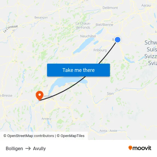 Bolligen to Avully map