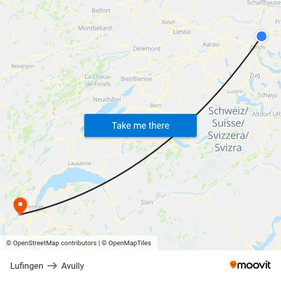 Lufingen to Avully map