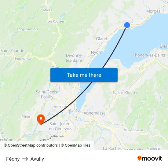 Féchy to Avully map