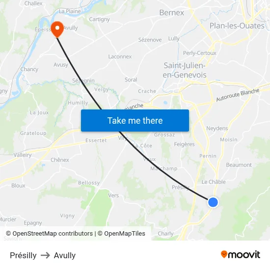 Présilly to Avully map