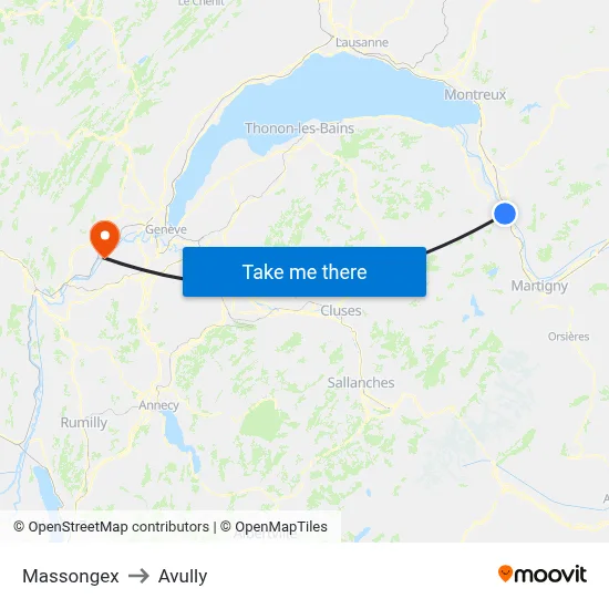 Massongex to Avully map