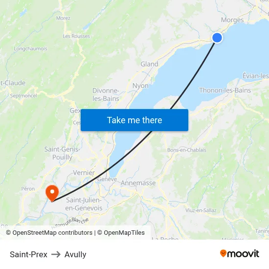 Saint-Prex to Avully map