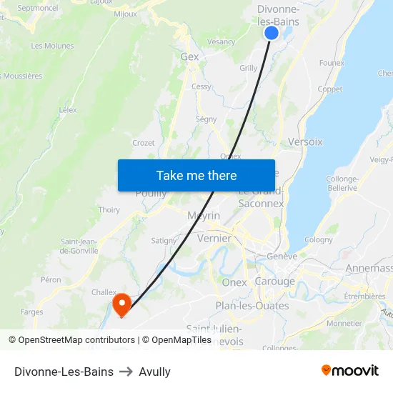 Divonne-Les-Bains to Avully map