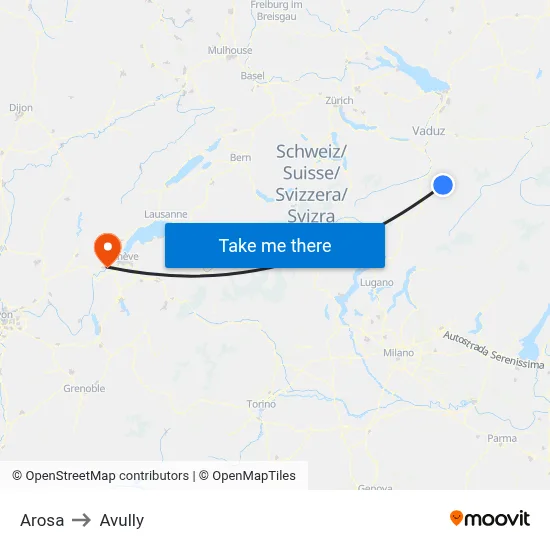 Arosa to Avully map