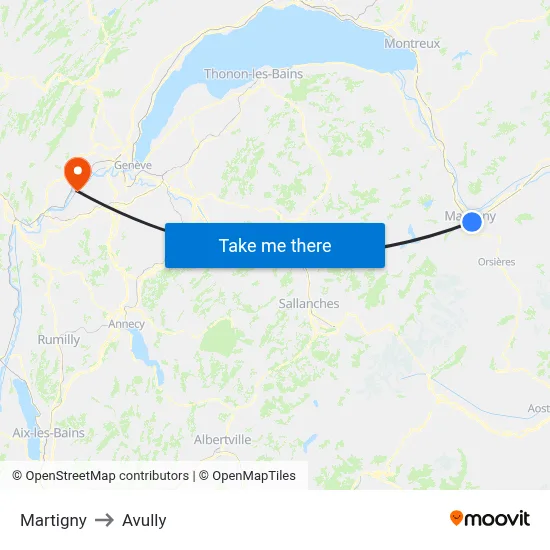 Martigny to Avully map