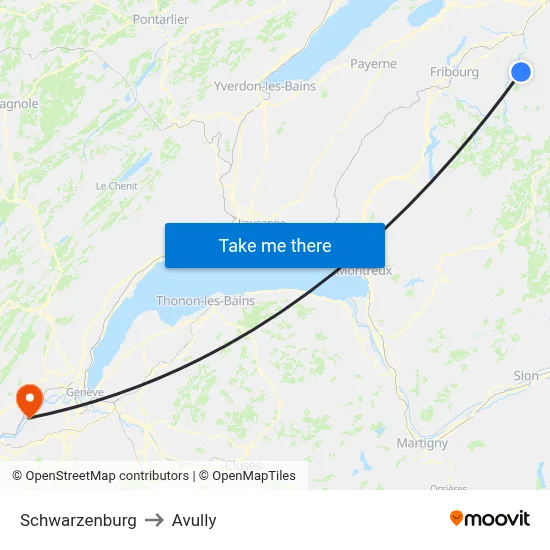 Schwarzenburg to Avully map