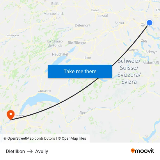 Dietlikon to Avully map