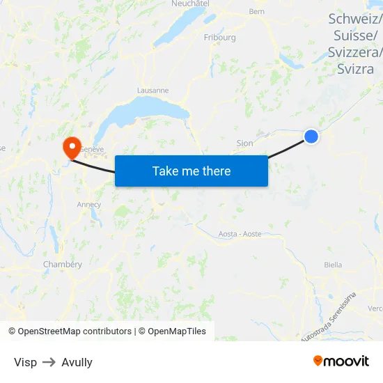 Visp to Avully map