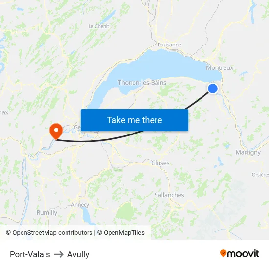 Port-Valais to Avully map