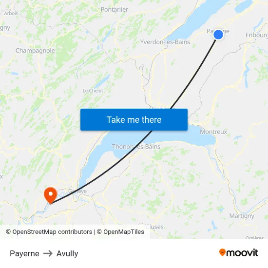 Payerne to Avully map