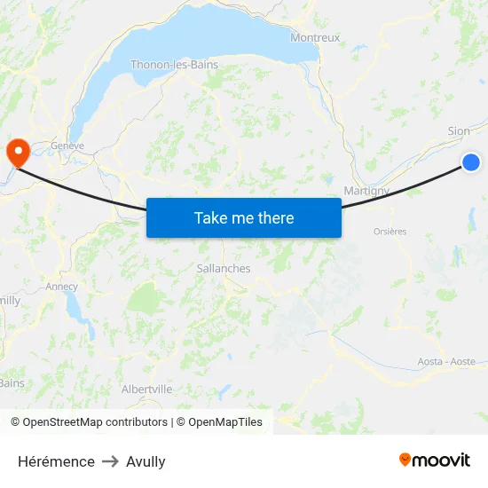 Hérémence to Avully map