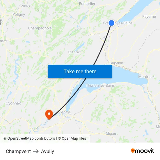 Champvent to Avully map