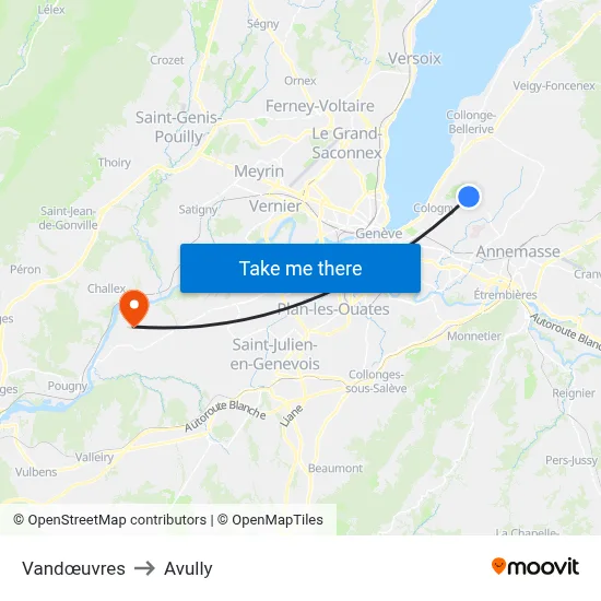Vandœuvres to Avully map