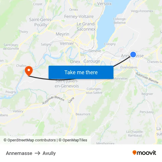 Annemasse to Avully map