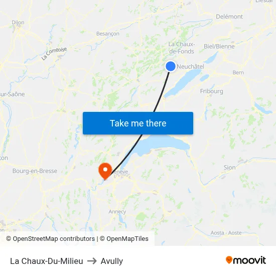 La Chaux-Du-Milieu to Avully map
