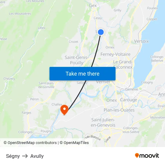 Ségny to Avully map