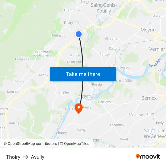 Thoiry to Avully map