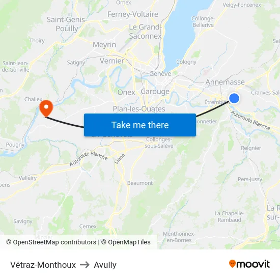 Vétraz-Monthoux to Avully map
