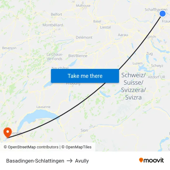 Basadingen-Schlattingen to Avully map