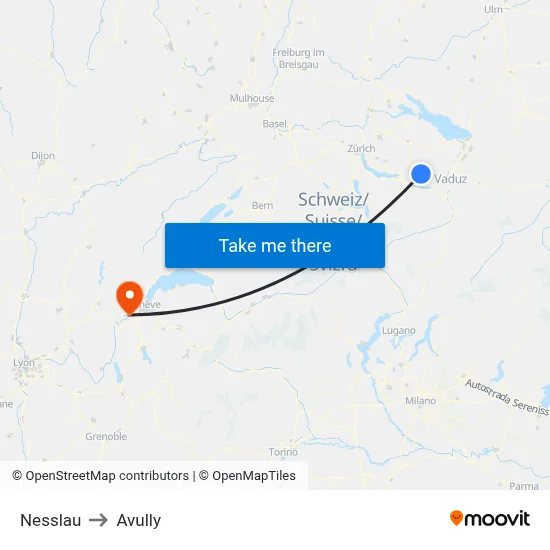Nesslau to Avully map