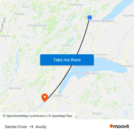Sainte-Croix to Avully map