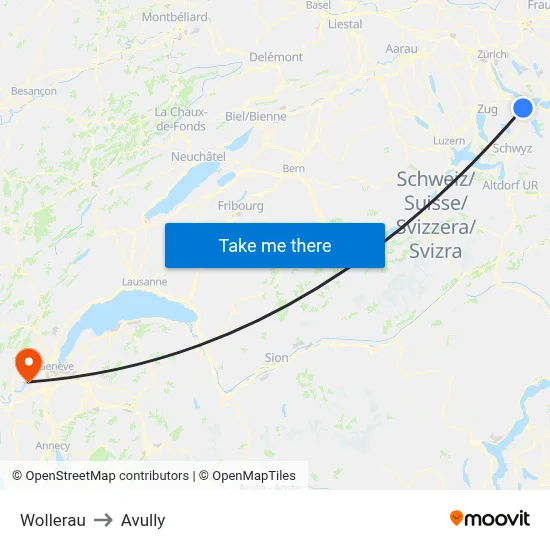 Wollerau to Avully map