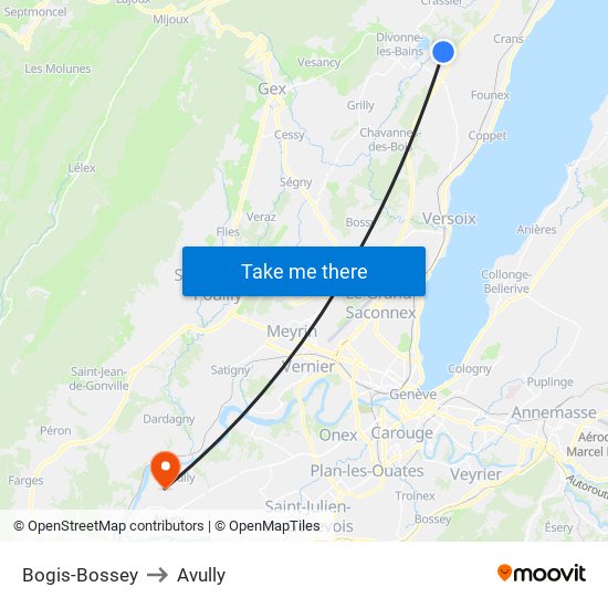 Bogis-Bossey to Avully map