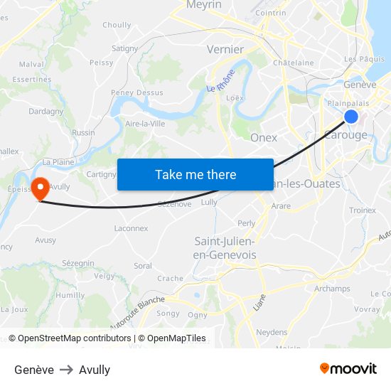 Genève to Avully map