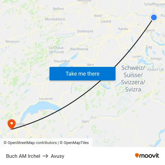 Buch AM Irchel to Avusy map