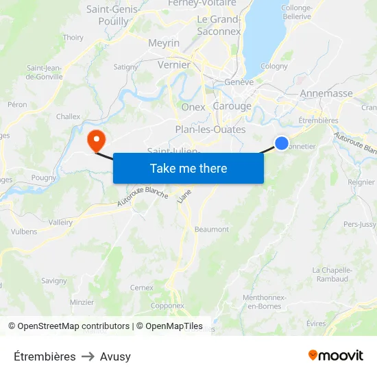 Étrembières to Avusy map