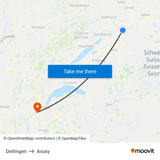 Deitingen to Avusy map