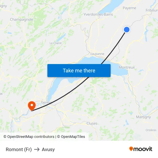Romont (Fr) to Avusy map