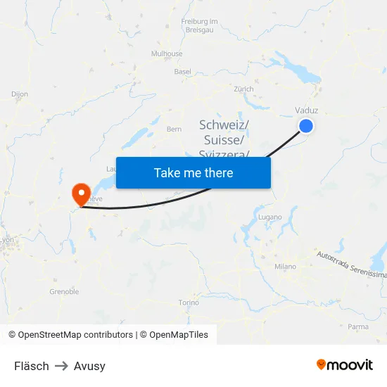 Fläsch to Avusy map
