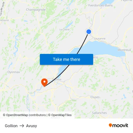Gollion to Avusy map