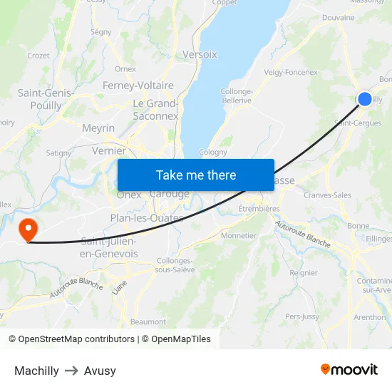 Machilly to Avusy map