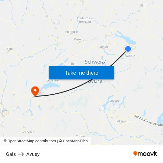 Gais to Avusy map