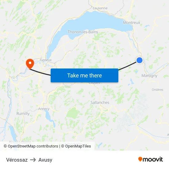Vérossaz to Avusy map