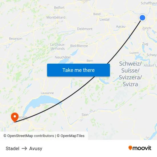 Stadel to Avusy map
