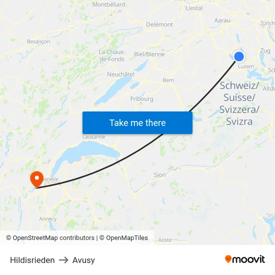 Hildisrieden to Avusy map