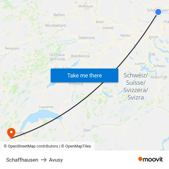 Schaffhausen to Avusy map