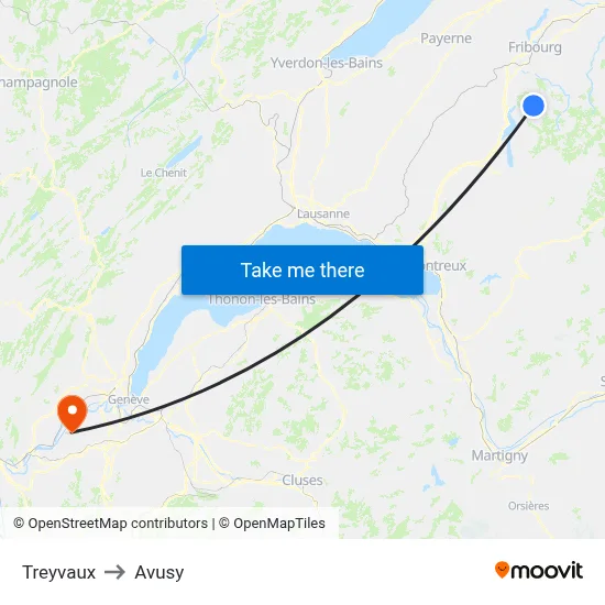 Treyvaux to Avusy map