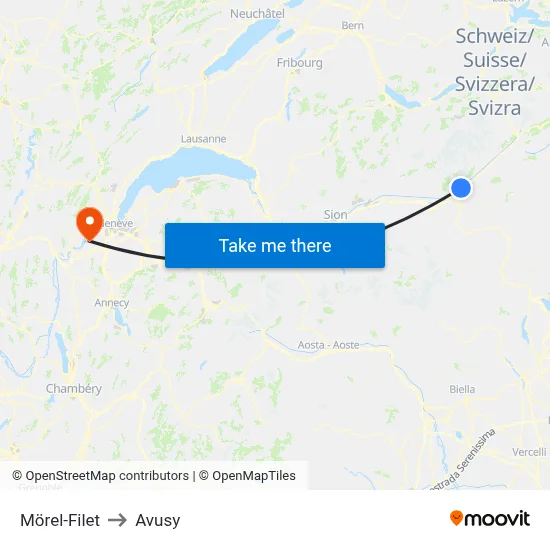 Mörel-Filet to Avusy map