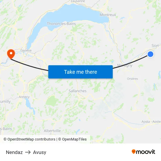 Nendaz to Avusy map